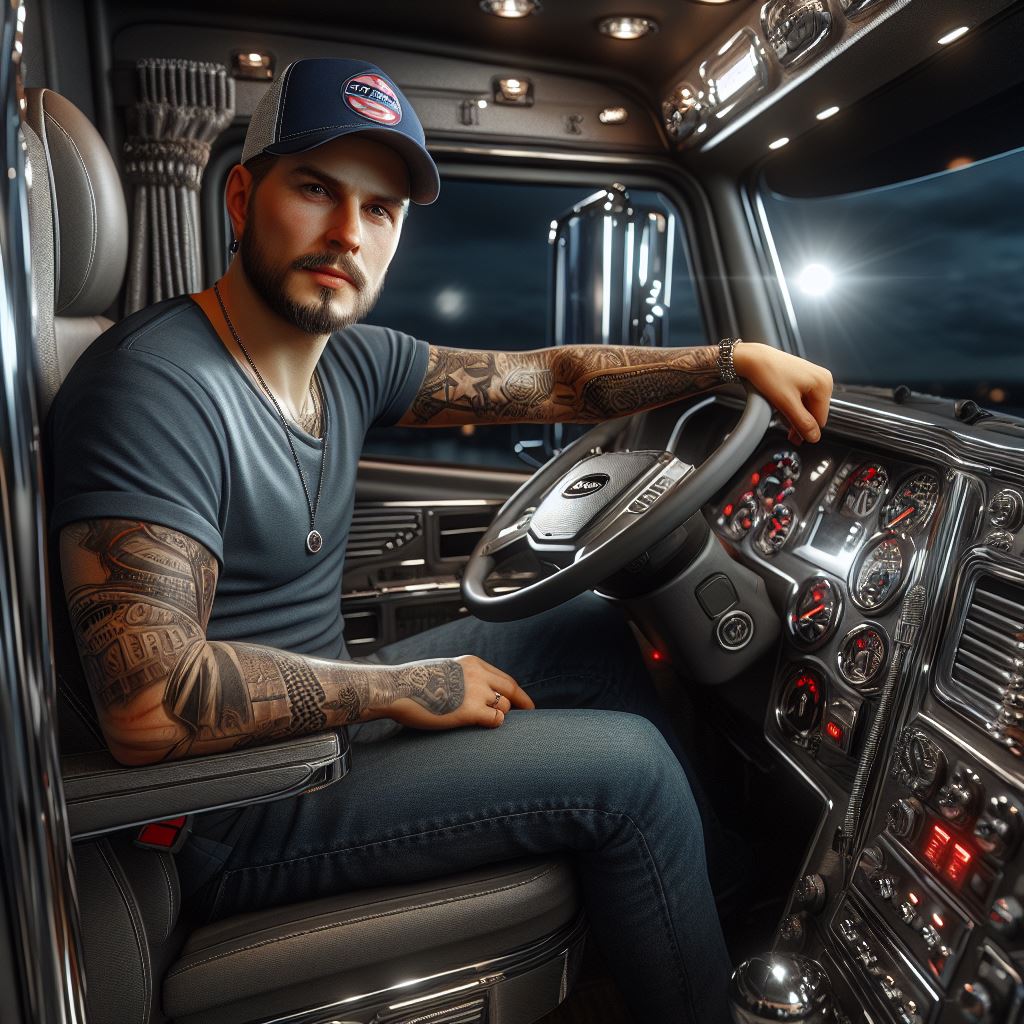 Trucker sitting behind the wheel